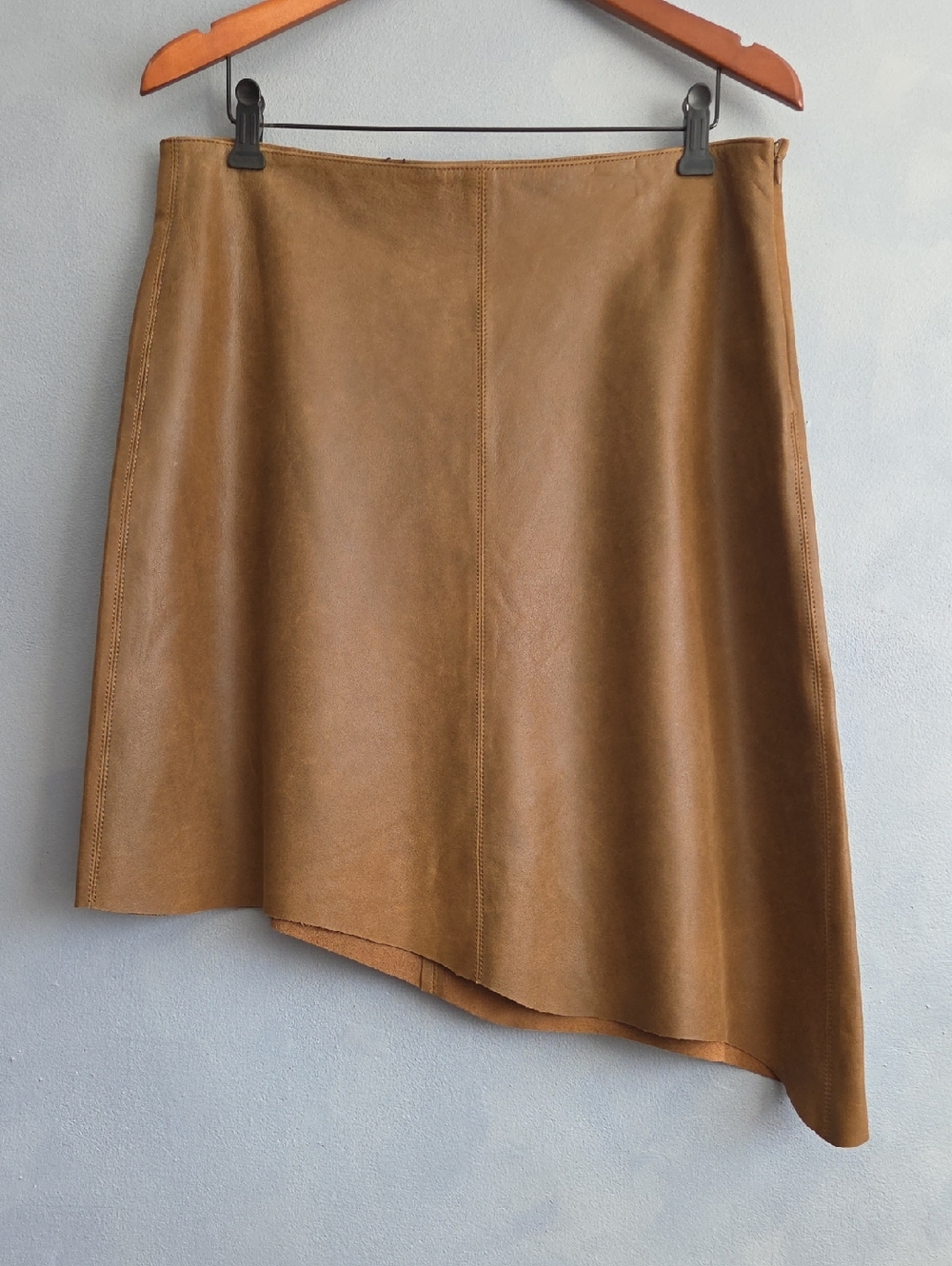 ZARA COLLECTION TAN TEXTURED LEATHER MIDI ASYMMETRICAL SKIRT LARGE